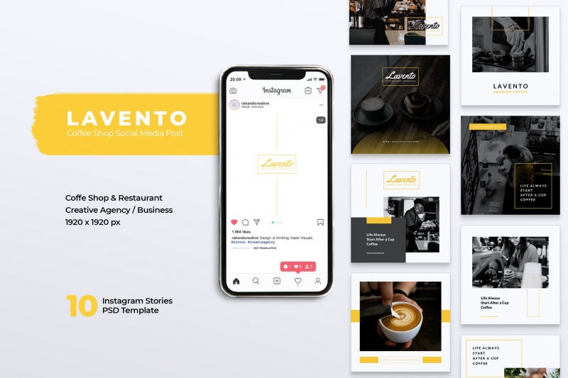 LAVENTO咖啡店Instagram和Facebook发布UI设计